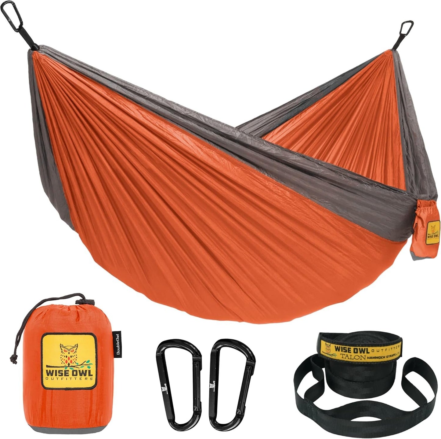 Wise Owl Outfitters Hammock for Camping Single Hammocks Gear for The Outdoors Backpacking Survival or Travel - Portable Lightweight Parachute Nylon SO Orange & Grey