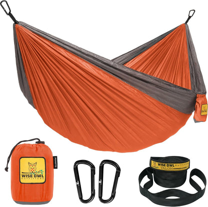 Wise Owl Outfitters Hammock for Camping Single Hammocks Gear for The Outdoors Backpacking Survival or Travel - Portable Lightweight Parachute Nylon SO Orange & Grey