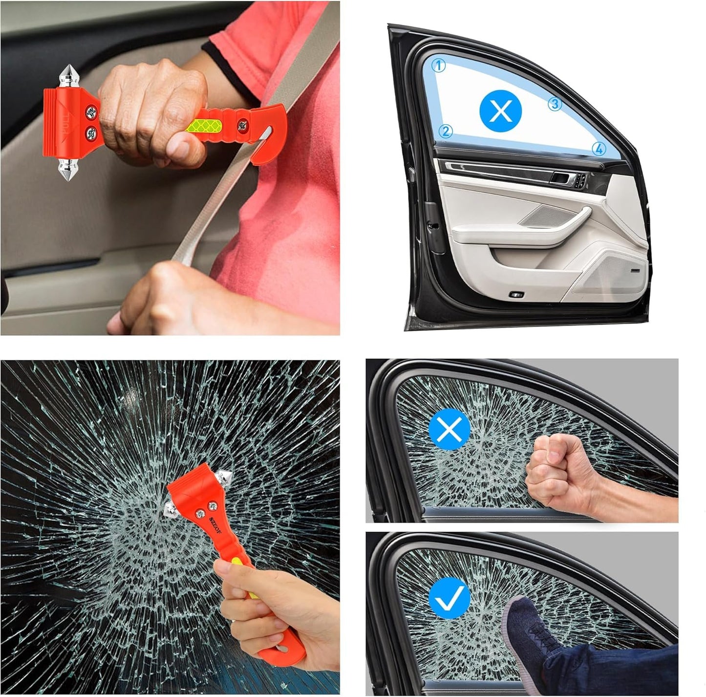 SZEOF Car Window Breaker,Glass Breaker,Car Window Breaker and Seatbelt Cutter,Multi-Functional Car Safety Hammer,Car Emergency Kit,2 Packs(Orange)â€¦