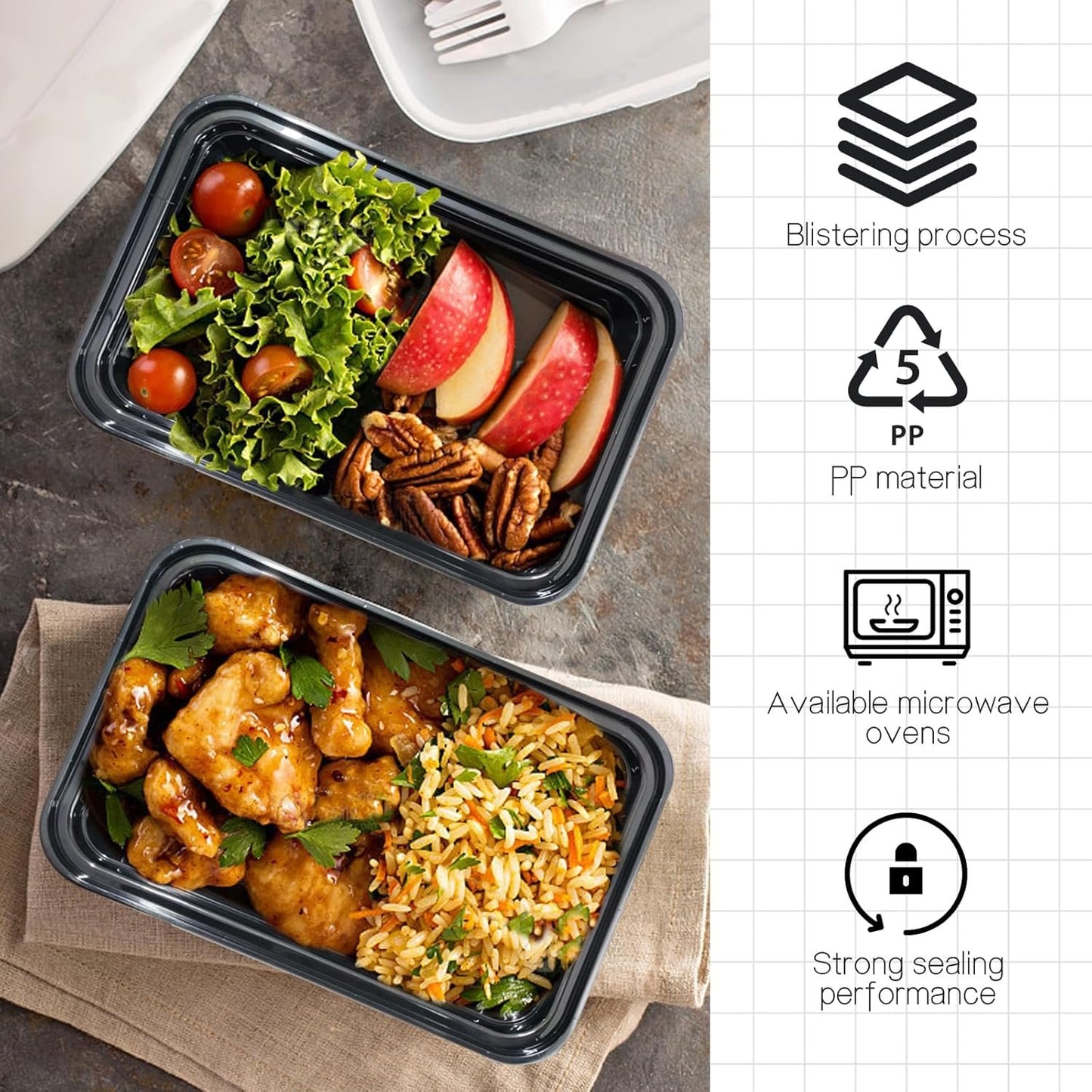 POUYRBA Meal Prep Containers, 30pcs 28oz Plastic Meal Prep Food Storage Containers with Lids Leakproof Reusable Disposable to Go Containers for Meat Bakery Cookies Sandwiches and Fruit