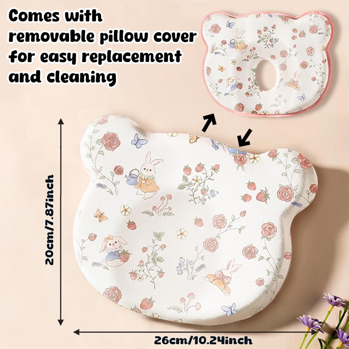 ARefugen Soft Memory Foam Pillow for Kids Boys Girls - Cute Breathable Cozy Portable Pillow Head and Neck Support for Home Travel Car Seats (Rabbit)