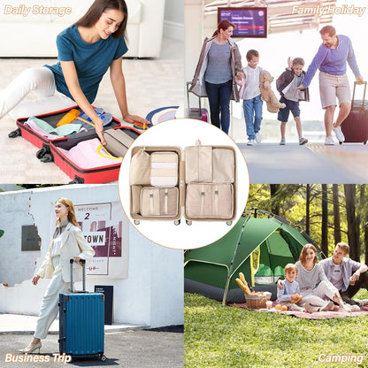 10 Pieces Space-Saving Suitcase Organizer (Beige) - Packing Cubes Set, Travel Suitcase Organizer, Useful Accessories for Holidays and Classification Underwear and Footwear