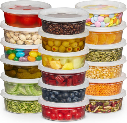Deli Food Containers with Lids - 8 oz 60 Sets- Ideal for Food, Snacks, Takeout, Meal Prep - 1 Cup Small Durable Clear Containers for Food - Stackable and Durable, Freezer, Dishwasher & Microwave Safe