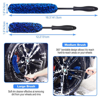 NIKCOSMK 10Pcs Wheel Brush Kit for Cleaning Wheel and Tire, Wheel and Rim Brush, Car Detailing Brushes, Tire Brush, Bendable & Durable Car Wheel Rim Cleaner Brush Set,Car Cleaning Brush Supplies Kit