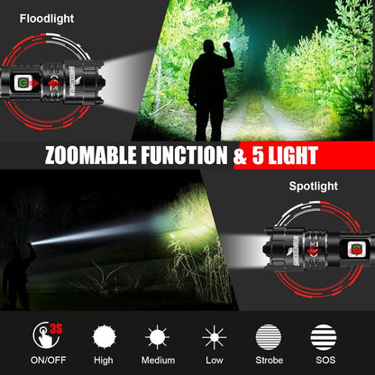Shadowhawk Flashlight Rechargeable, Tactical Flashlight 250000 Lumens Led Flashlights, XHP70.2 Flash Light Brightest Flashlight Powerful, Military High Power Flashlight Super Bright, Camping Hiking