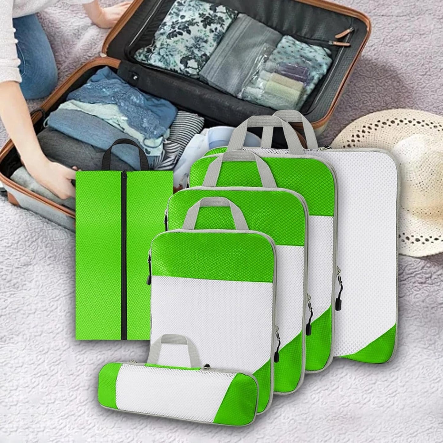 Gralara Ultimate Travel Packing Cubes Set for Seamless Organization, Green