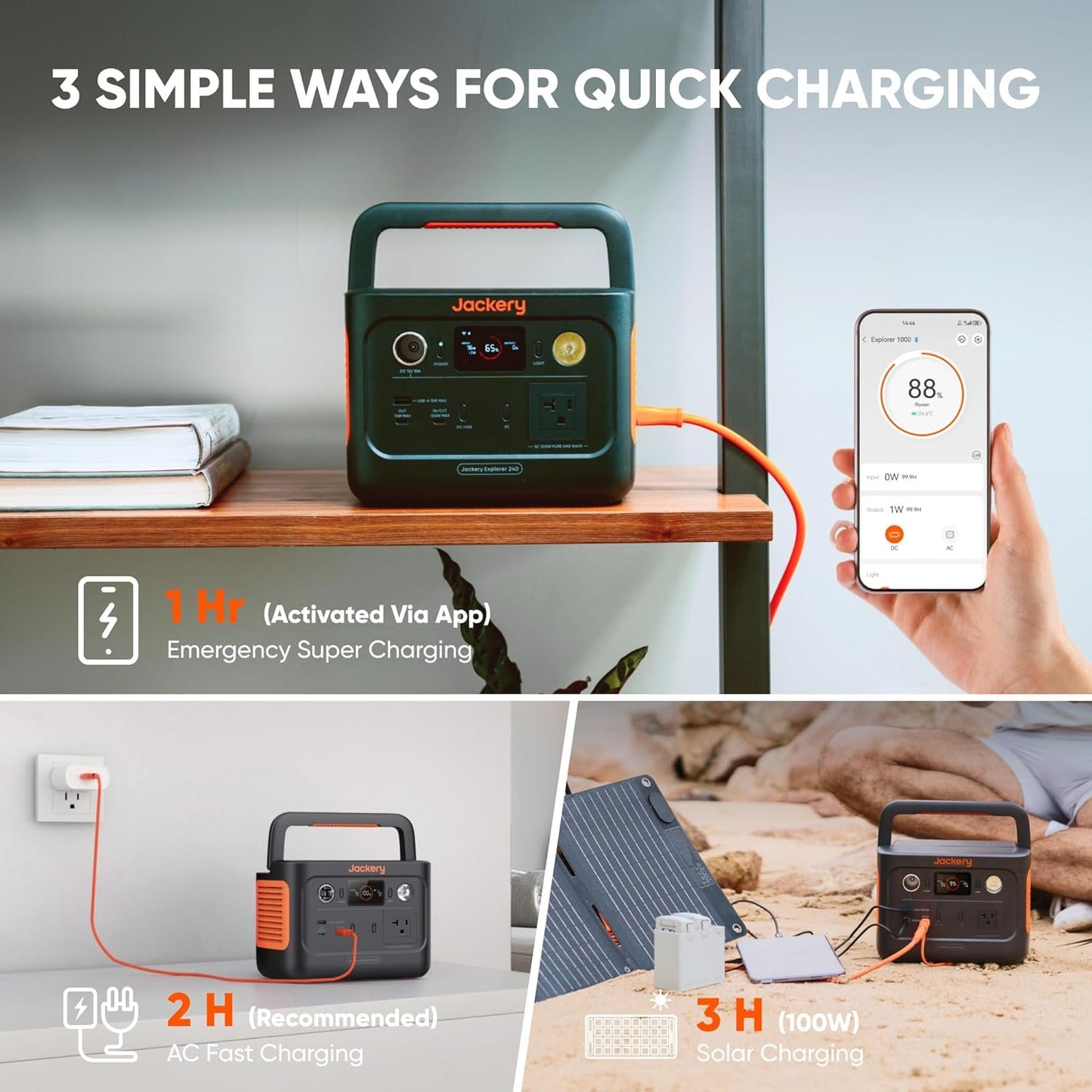 Jackery Explorer 240 V2 Portable Power Station, 256Wh LiFePO4 Battery with 300W AC/100W USB-C Output, 1Hr Fast Charging, Versatile Scenarios -Outdoor Camping, RV Travel