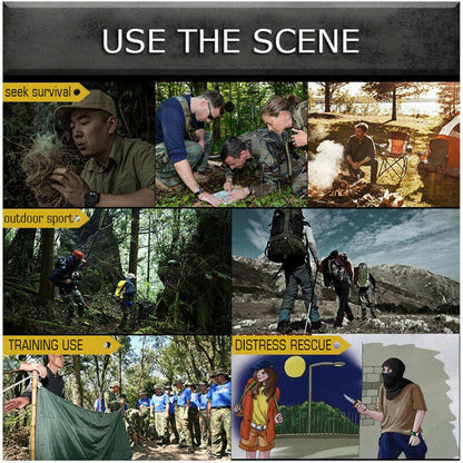 7 in 1 Multi-Function Compass, Outdoor Survival Safety Whistle Compass Thermometer LED Mirror Magnifying Glass Multitool for Camping, Hiking, Hunting, Fishing and Adventure