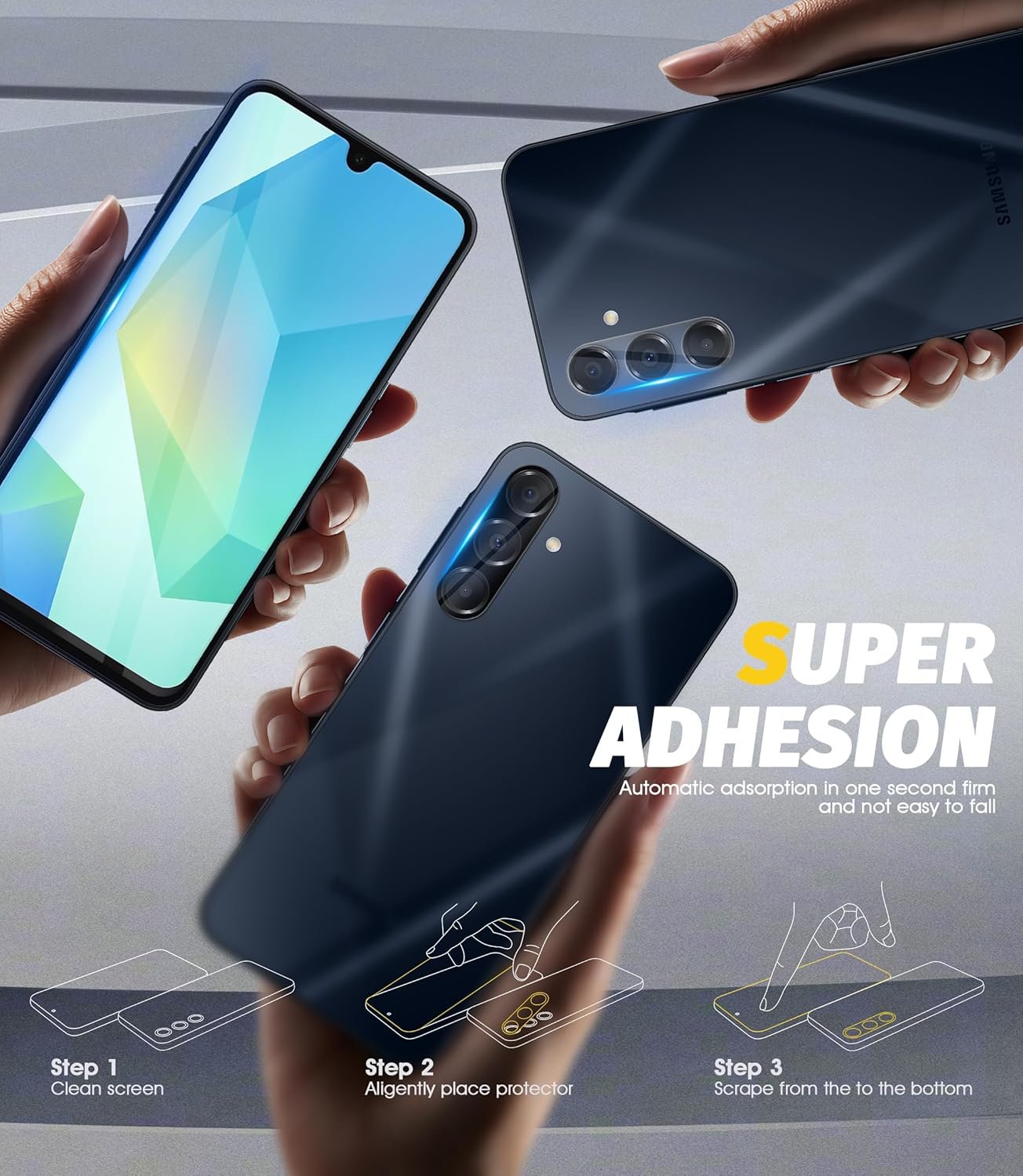 (4+4) Orzero Compatible for Samsung Galaxy A16 5G / 4G 6.7 inch, 4 Pack Front Screen Protector + 4 Pack Camera Lens Protector Tempered Glass Premium Quality High Definition Bubble-Free Anti-Scratch
