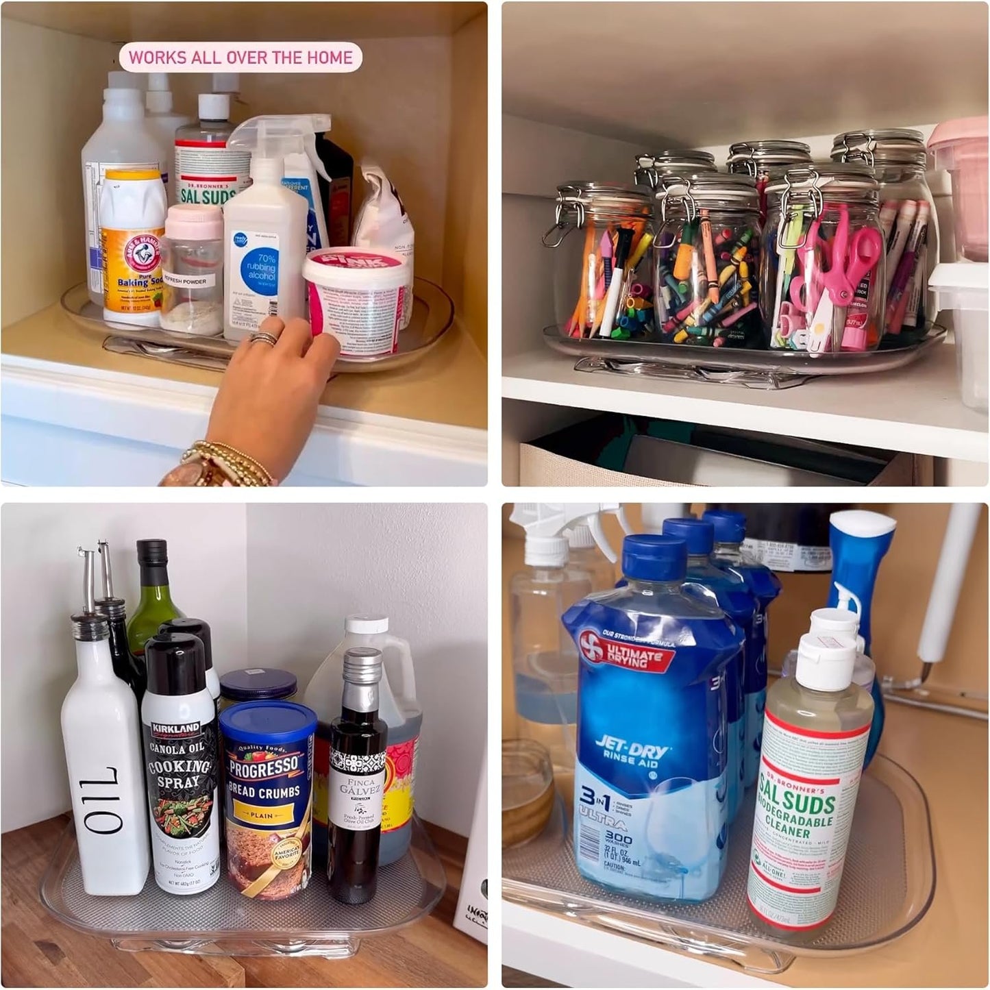 LAMU Lazy Susan Turntable Organizer for Refrigerator, 15.67''x11.7'' Clear Rectangular Fridge Organizer Storage, Lazy Susan for Cabinet, Table, Pantry, Countertop