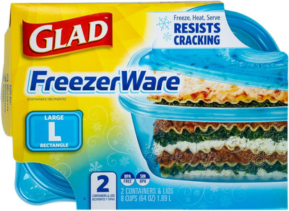Gladware Freezerware Food Storage Containers, Large | Rectangle Food Storage Containers for Everyday Use | Food Containers Safe for Freezer, Hold up to 64 Ounces of Food, 2 Count Set