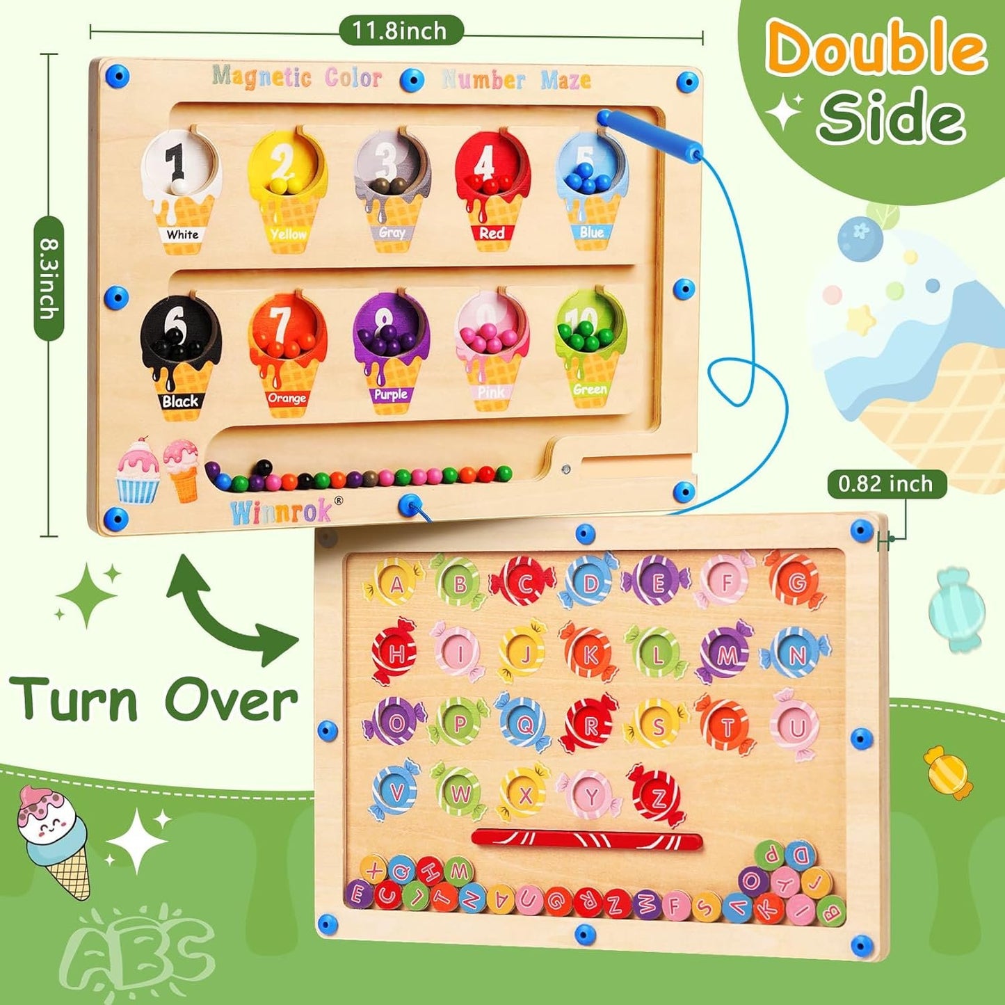 2 in 1 Double Side Magnetic Color Number Alphabet Maze Board, Montessori Toys 1-3 3-5 Year Old, Wood Educational Puzzle Learning Counting Matching Toy, Gifts for Toddler Kid Girls Boys 3 4 5