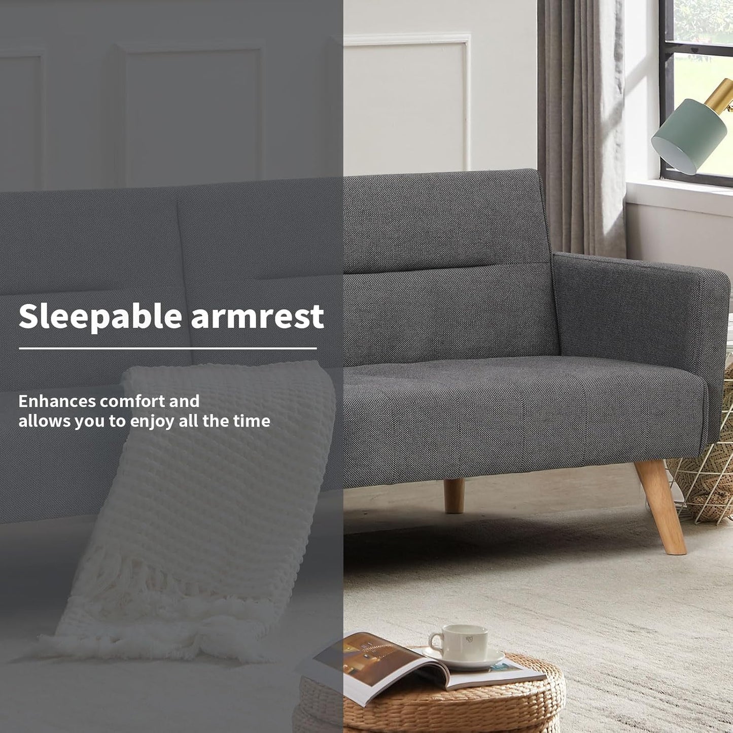 Familand 3 Seater Convertible Futon Sofa Bed, Linen Loveseat Sofa Couch, Recliner Sofa Lounge with 3 Adjustable Backrest, Comfy Couch for Small Spaces, Living Room, Bedroom,Load Up to 300kg,Grey