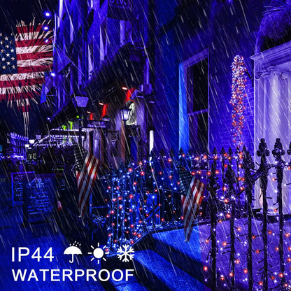 JMEXSUSS 250 LED Red White and Blue Lights for 4th of July Decorations - 91.5ft Connectable Patriotic Lights Outdoor Waterproof with 8 Modes for Home Yard Patio Party Decor