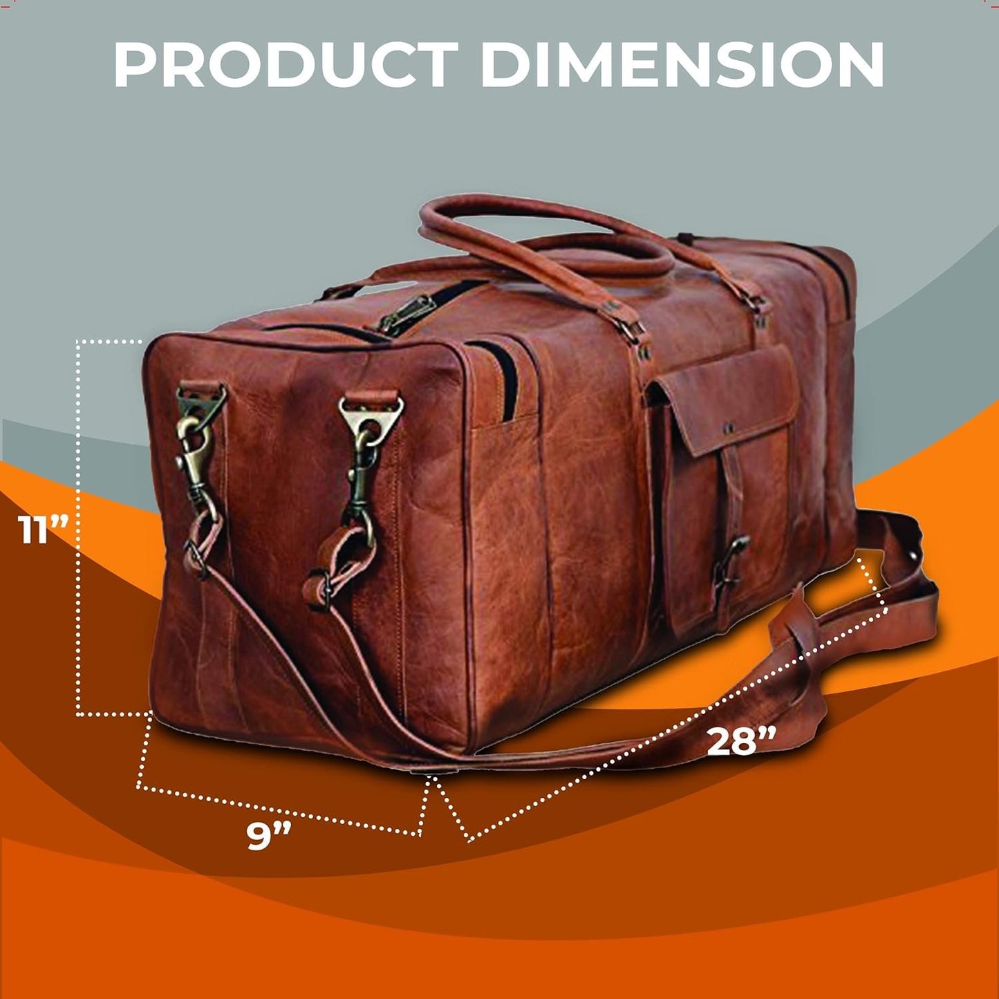 Leather Duffel Bag 28 inch Large Travel Bag Gym Sports Overnight Weekender Bag by Komal's Passion Leather, Brown