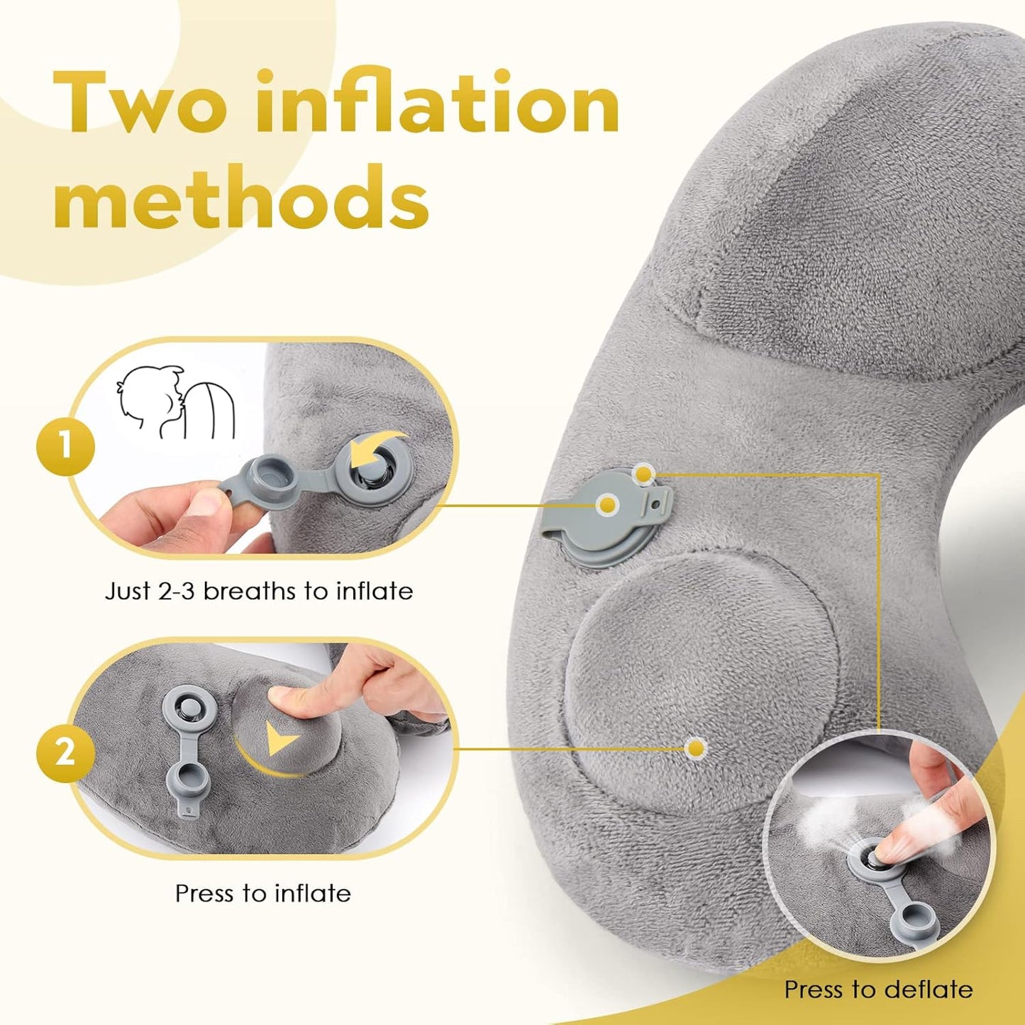 Z ZHOUHAI Travel Pillow, Travel Neck Pillow for Airplane, Car, Office and Home, Inflatable Travel Pillow for Sleeping