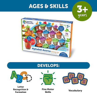 Learning Resources Alphabet Acorns Activity Set -78 Pieces, Ages 3+ Toddler Learning Toys, ABC Toys for Toddlers