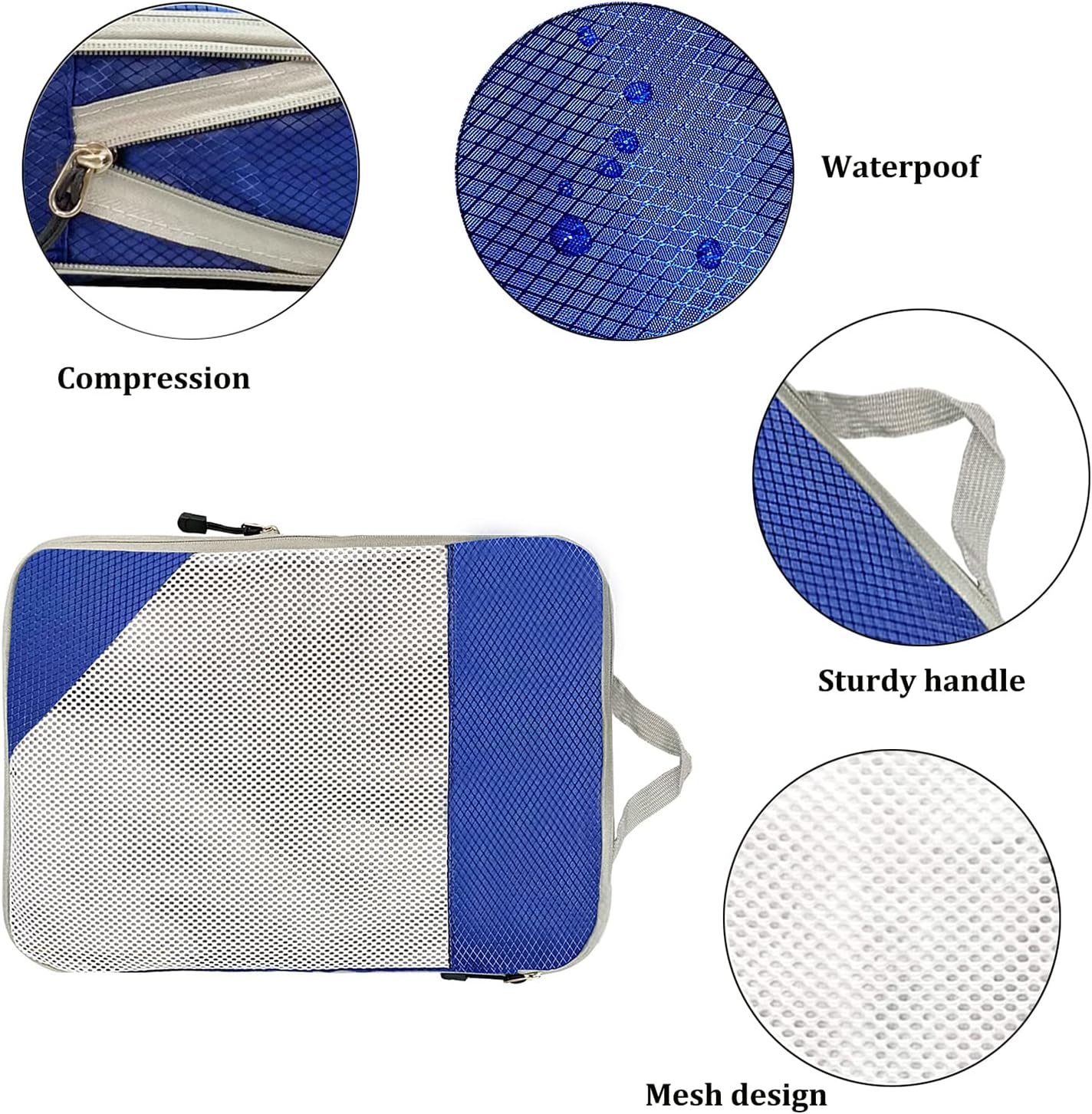ehsbuy Compression Packing Cubes 4 Pieces for Travel Organizer Luggage Organizer Suitcase 3 Cubes + 1 Laundry Bags for Clothing Accessories