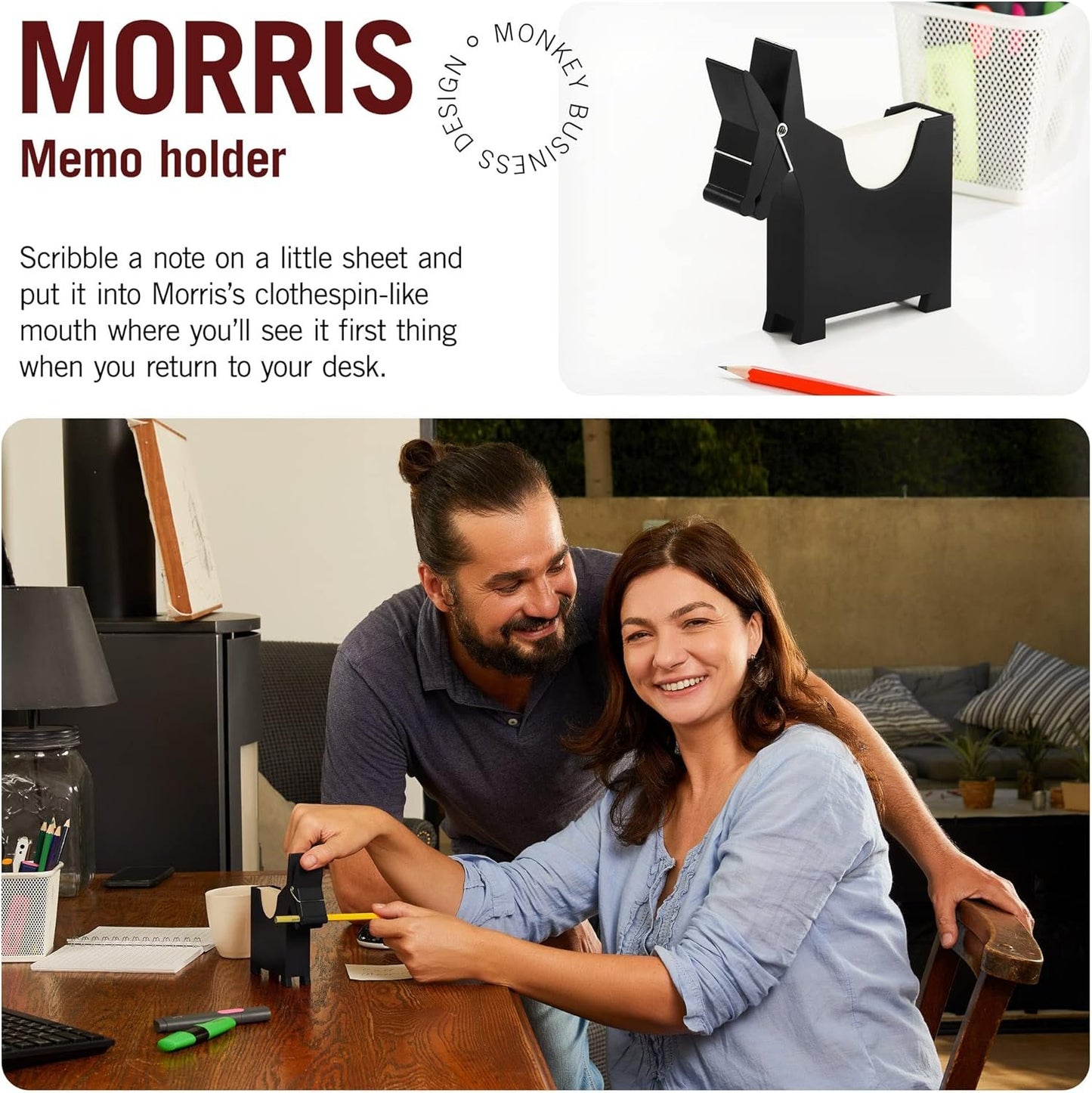 Morris The Donkey: Desktop Memo Holder | Cute Desk Accessories & Office Supplies | Funny Desk Decor & Office Accessories | Holders & Dispensers | Sticky Note Holder | by Monkey Business (Black)