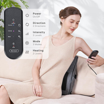 Boriwat Back Massager Neck Massager with Heat, 3D Shiatsu Massage Pillow for Back, Neck, Shoulder, Leg Pain Relief, Christmas and Birthday Gifts for Women Men Mom Dad, Use at Home, Office, Car