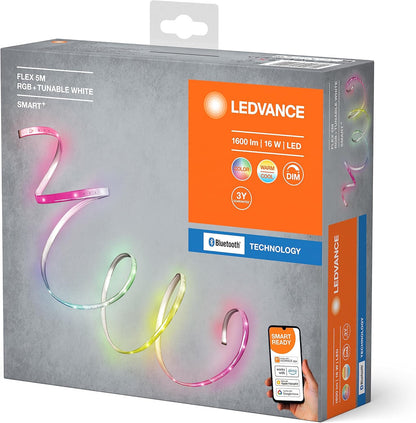 Ledvance Smart+ LED Strip, Bluetooth Technology for Indoor Use, 5 Metres Long, Changing Light Colour, 2000 - 6500 K, RGB Colours Changable, Controllable with Google and Alexa