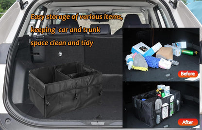 Car Trunk Organizer Foldable Vehicle Storage Box for Camping and Daily Use Multi Compartment Rear Seat Cargo Box with Handles SUV or Trunk Storage for Car Accessories
