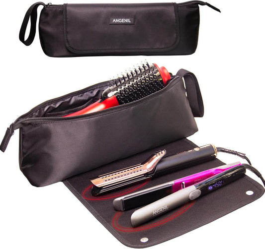 ANGENIL Large Curling Iron Bag, Heat Mat for Hair Tools Travel Bag 2 in 1 with Heat Mat for Hair Curler, Hair Straightener Brush and Hot Air Brushes, Hot Tool Bag Accessories Organizer for Women