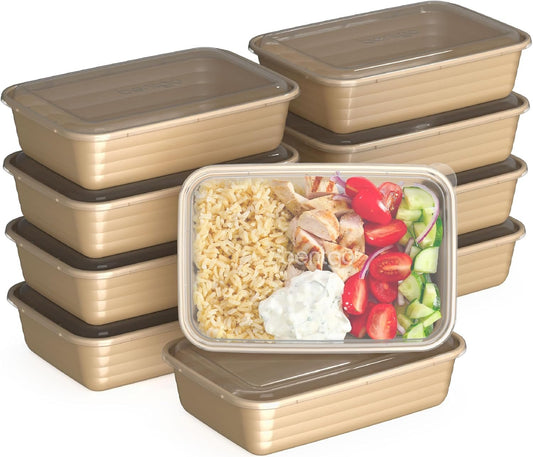 Bentgo Prep 1-Compartment Meal-Prep Containers with Custom-Fit Lids - Microwaveable, Durable, Reusable, BPA-Free, Freezer and Dishwasher Safe Food Storage Containers - 10 Trays & 10 Lids (Gold)