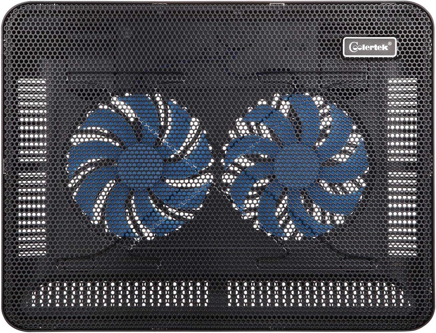 Laptop Cooling Pad, Coolertek Portable Slim Quiet Laptop Notebook Cooler Cooling Pad Stand with 2 Blue LED Fans, USB Powered, Adjustable Angled, Fits 11-14 Inche