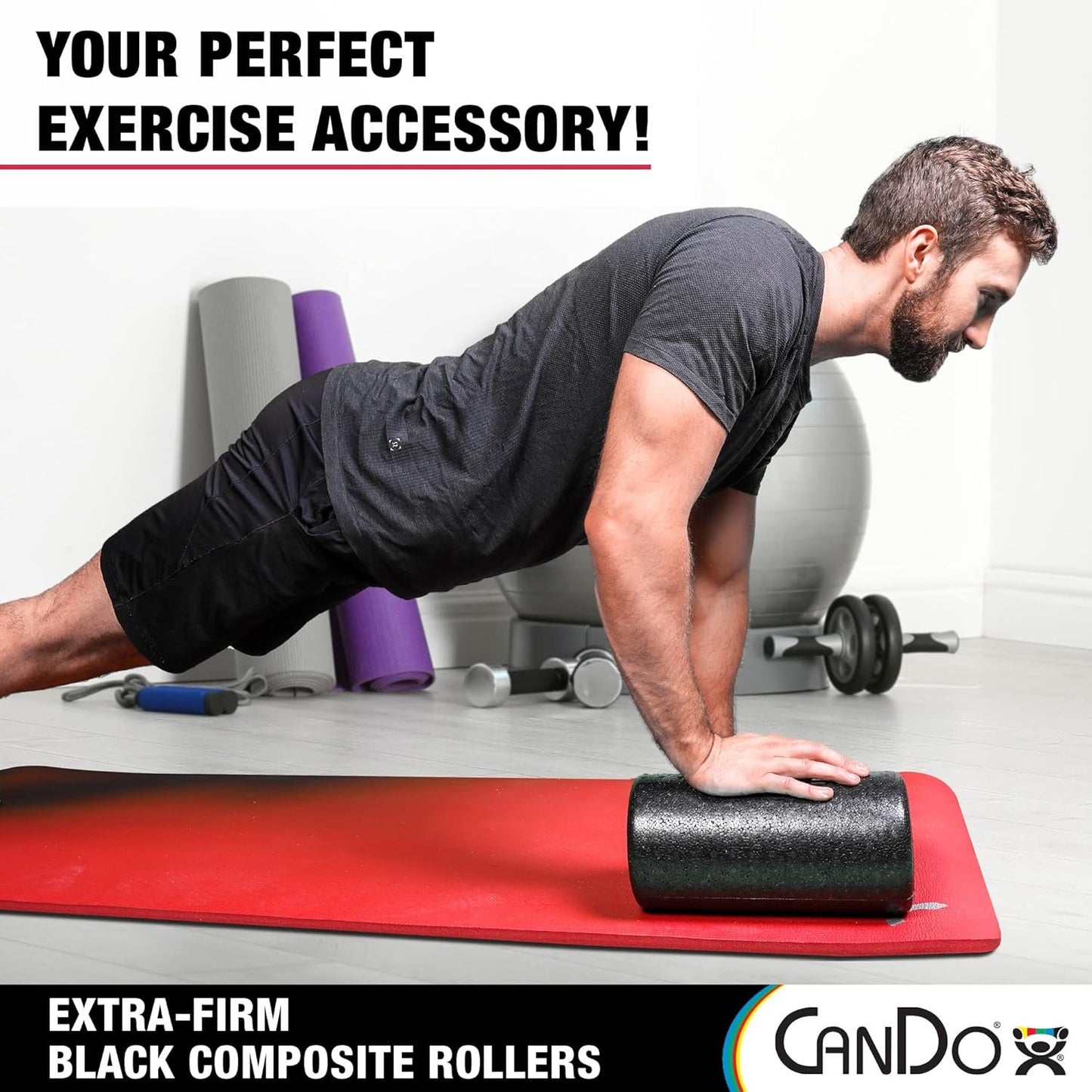 CanDo Black Composite High-Density Foam Rollers for Muscle Restoration Massage Therapy Sport Recovery and Physical Therapy 6" x 36" Round