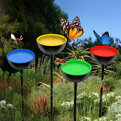 Bee Water Feeder Cups - 4 Pack Bee Bathing Station - Rustproof Metal Stake Feeder, Watering Decoration, Bath Bowl, Pollinator Feeding Tool for Outside Use