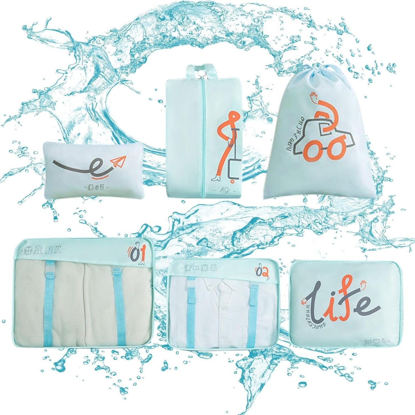 6pcs Clothes and Travel Essentials Packing Cubes Set - Organization Bags for Underwear, Socks, Bras, T-Shirts, Panties, Towels