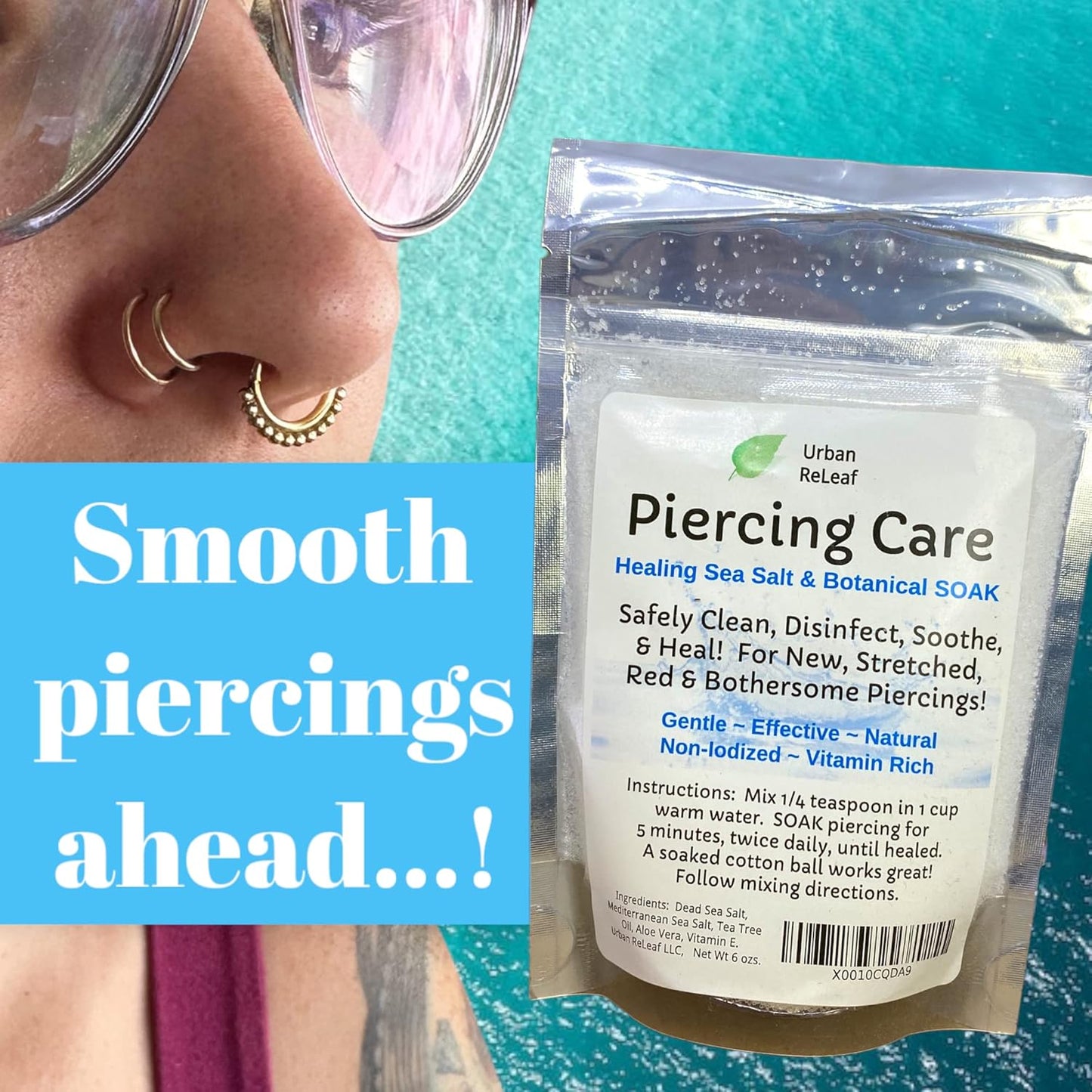 Urban ReLeaf Piercing Care 6 oz. Bag, Soothing Sea Salt & Botanical SOAK. Aftercare Solution Concentrate, Makes 90 Cups. Visit the Urban ReLeaf Store