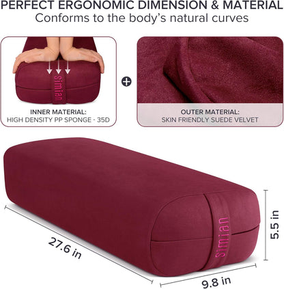 Simian Yoga Bolster Pillow Premium Meditation Bolsters Supportive Rectangular Cushion with Skin-Friendly Velvet Cover Washable, Support Cushions Bolster Pillows for Restorative Yoga,Yin Yoga…