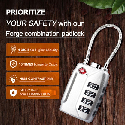 TSA Approved Luggage Locks,4-Digit Security Suitcase Locks,Combination Padlock for Suitcases Flexible Cable Travel Lock(Black+Black+Silver+Silver)