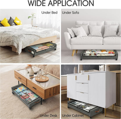 Yecaye Under Bed Storage with Wheels, 2Pack Under Bed Storage Containers, Under Bed Shoe Storage Organizer, Rolling Under Bed Metal Drawer for Clothes, Blankets(30.71 x 16.93 x 6.69 in)