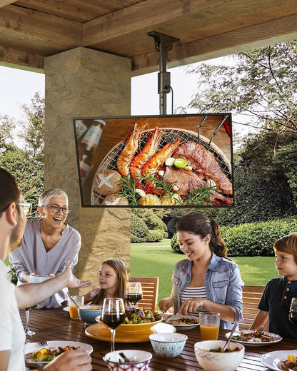 Greenstell Ceiling TV Mount with Power Outlet, TV Mount for 26''-65'' TVs, TV Ceiling Mount with 900J Surge Protection, Swivel, Tilt and 6 Height Adjustable, Max VESA 400x400mm, Holds up to 110LBS