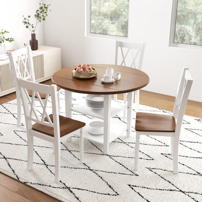 Giantex 42.5 Inches Round Dining Table, Drop Leaf Kitchen Table with Storage Shelves, Expandable Tabletop for Small Space, Dining Room, Living Room, Dinner Table for 4