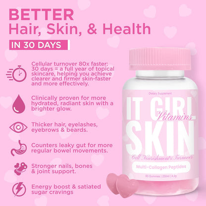 Glowing Skin Collagen Gummy, Hydrated, Youthful Skin, Hyaluronic Acid, Peptides, Retinol, Sea Moss, Vitamins & Antioxidants for Anti-Aging, Acne, Skincare, Beauty Gummies for Women, Organic & Vegan