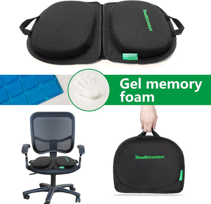 IHEALTHCOMFORT Small Travel Seat Cushion,Portable and Foldable Gel Memory Foam Cushion,Multi-Functional Supportive Firm Butt Pillow,for Long Sitting Driving Trip