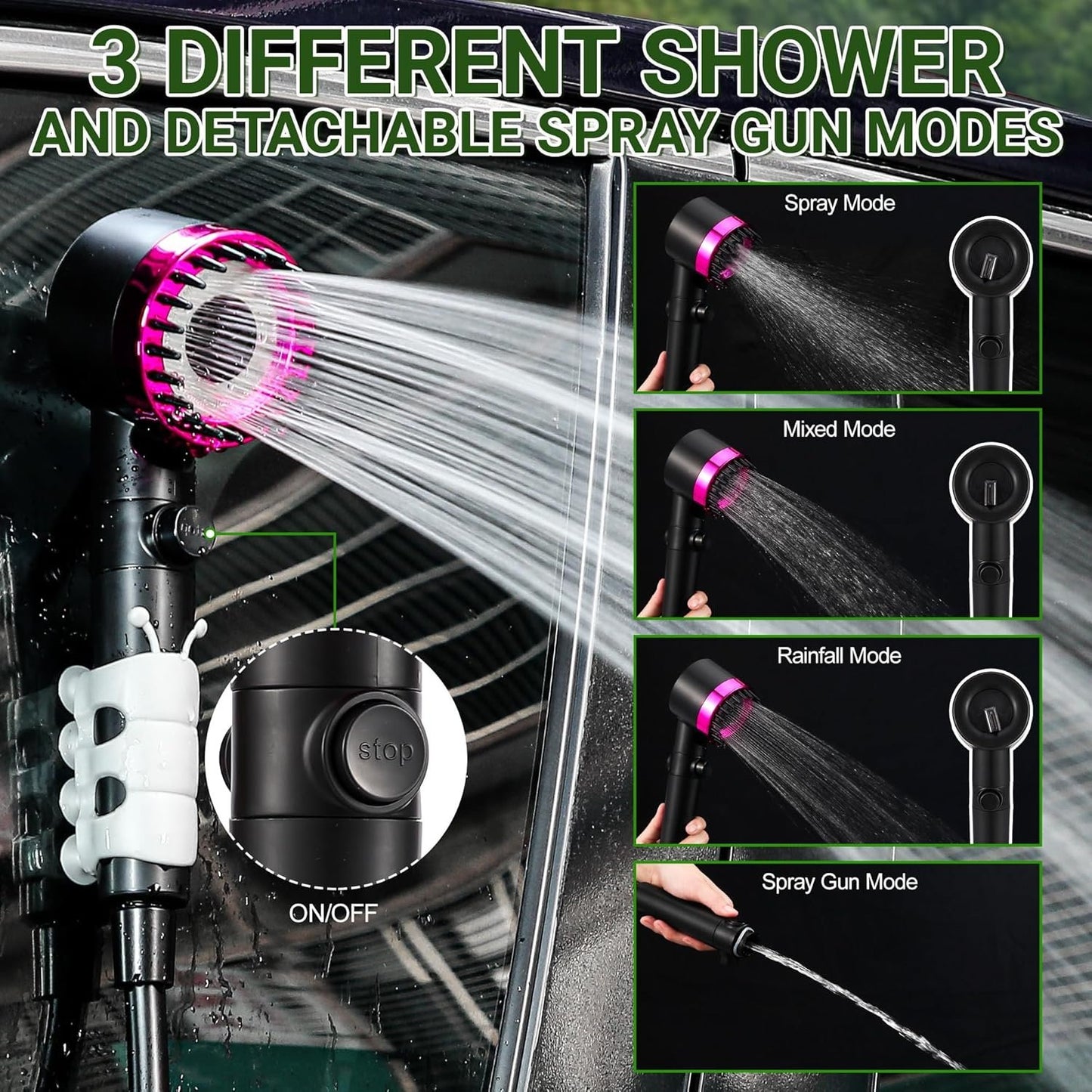Brarvagur Upgrade Portable Camping Shower, 6000mAh Rechargeable Electric Shower Pump with Intelligent Digital Display Multiple Spray Modes Filtered Shower Head with Handheld for Hiking, Travel Black