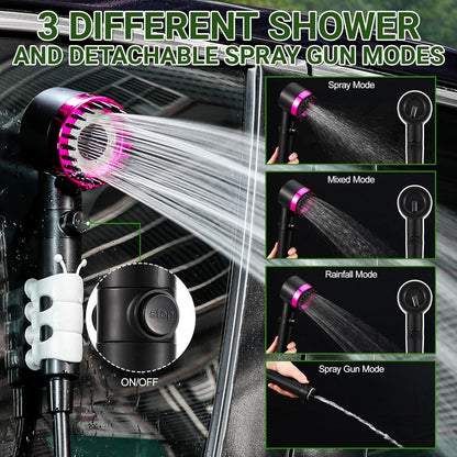 Brarvagur Upgrade Portable Camping Shower, 6000mAh Rechargeable Electric Shower Pump with Intelligent Digital Display Multiple Spray Modes Filtered Shower Head with Handheld for Hiking, Travel Black