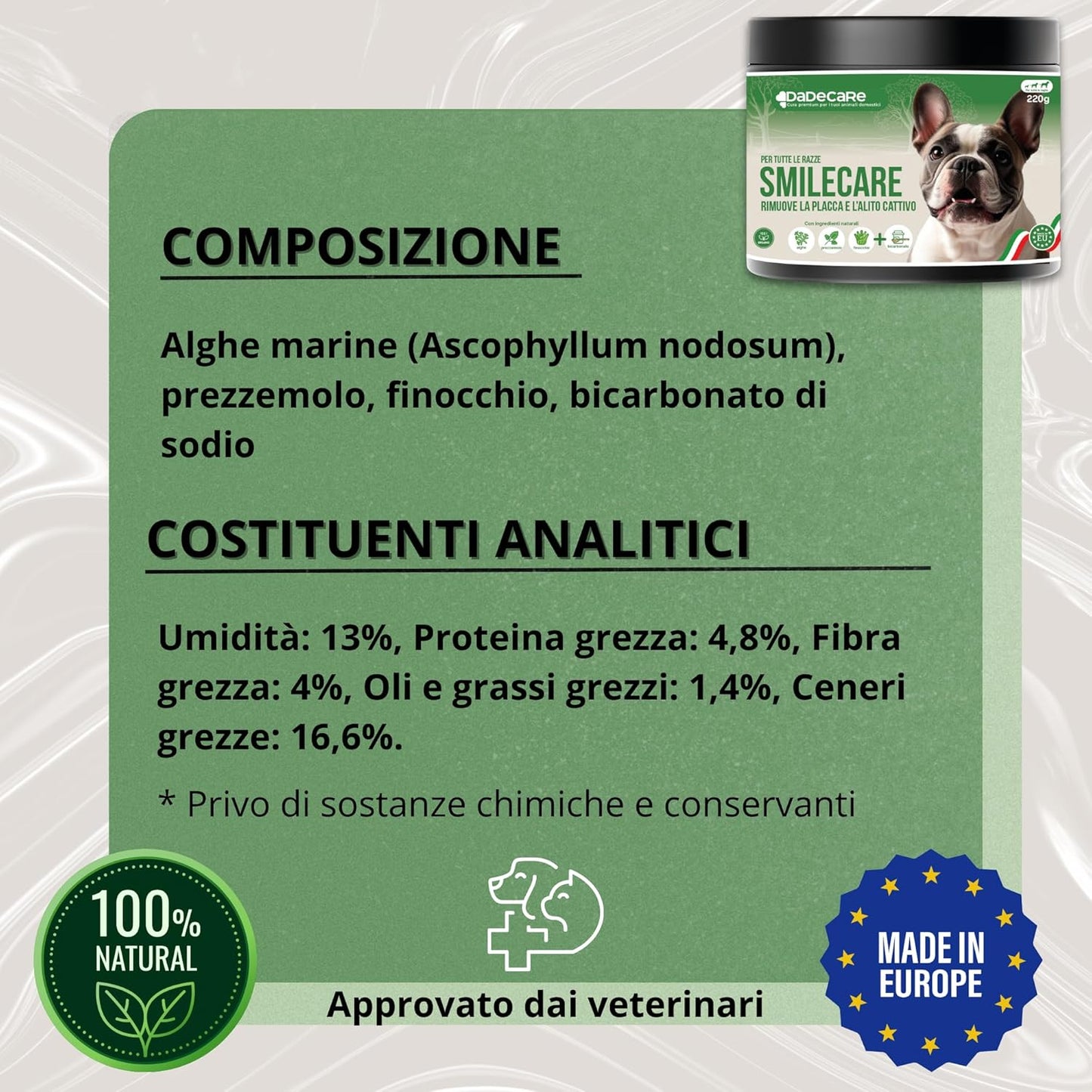 Smilecare Bad Breath Powder 220g Kelp - Natural Alternative for Dogs and Cats, Improves Breath, Reduces Tartar, Prevention Dental Problems - No Daily Brushing