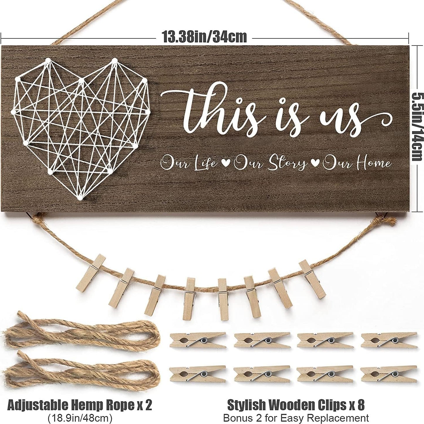 Baoswi Housewarming Gifts New Home Wall Decor Sign, This is Us Family Picture Frame Wedding Gifts for Couples Farmhouse Rustic Hanging Photo Holder, Gift for New Homeowner