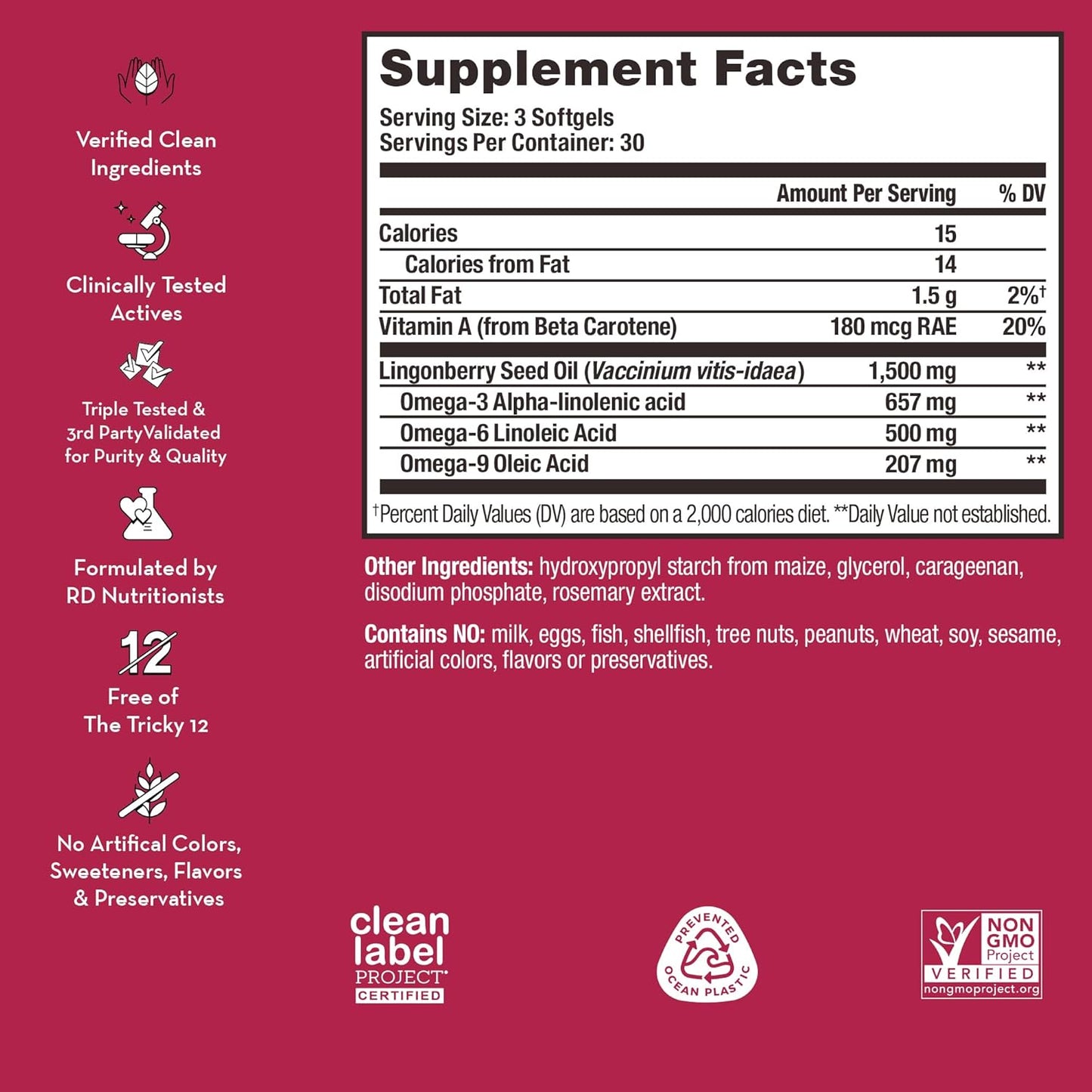 HUM Arctic Repair - Anti-Aging Supplement - Vitamins A & E Rejuvenate Skin Hydration - Omega 3, 6 & 9 with Lingonberry Seed Oil to Help Diminish Appearance of Wrinkles (90 Vegan Softgels)