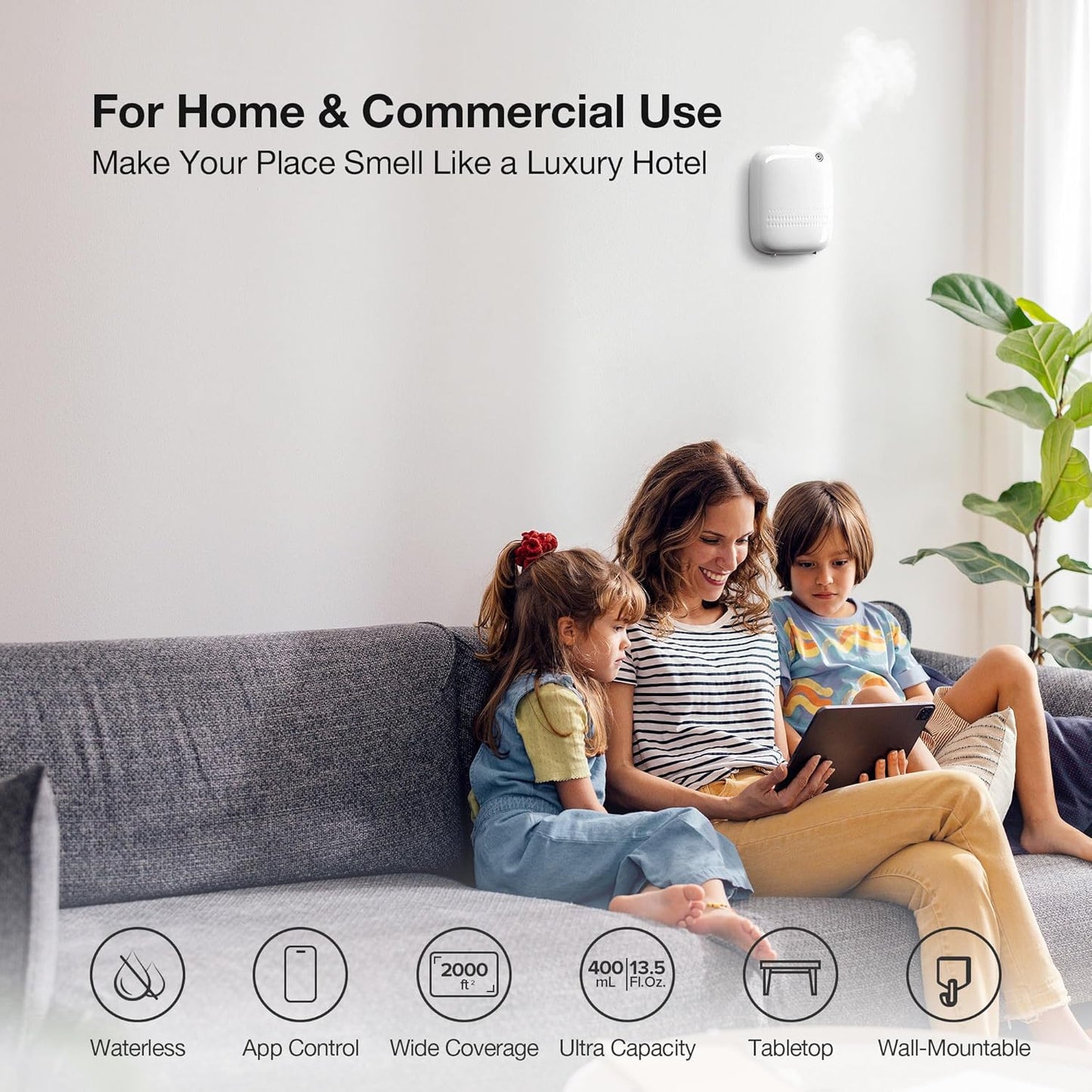 Waterless Essential Oil Diffuser for Home and Commercial Use, Up to 2000 sq.ft. 400 mL Capacity, Aromatherapy Scent Diffuser for Large Rooms, Smart Scent Air Machine, ANW-White