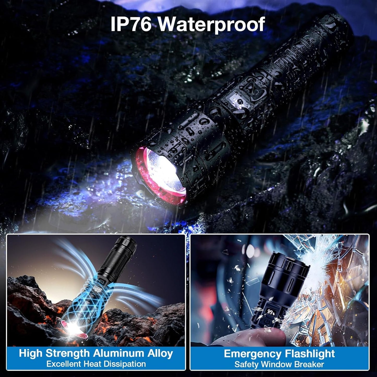 Peascat Flashlight High Lumens Rechargeable, Tactical Bright LED Flashlights, High Powered Handheld Flash Light with 3 Modes, Type-C, 16Hrs Runtime, Zoomable, Waterproof for Emergency