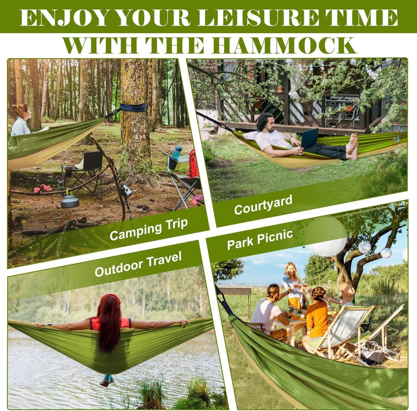 Camping Hammock, Single Hammock Premium Quality Nylon with 2 Tree Straps, Lightweight for Backpacking, Camping Gear for Outdoor, Backpacking, Travel, Beach, Hiking