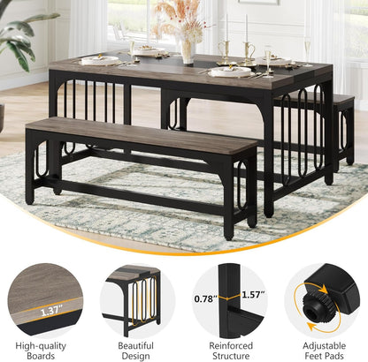 Tribesigns Dining Table with 2 Benches for Living Room, Kitchen, Grey