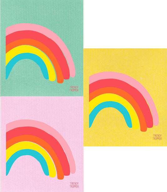 Trendy Tripper Earth-Friendly Reusable Compostable Eco Sponge Cloth | AKA Swedish Dishcloth | Bespoke Rainbow (3 Multicolor on Pastels)